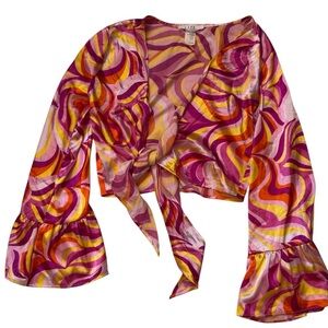 LIFE Love is for Eternity Flowers Bell Sleeve S Crop Top